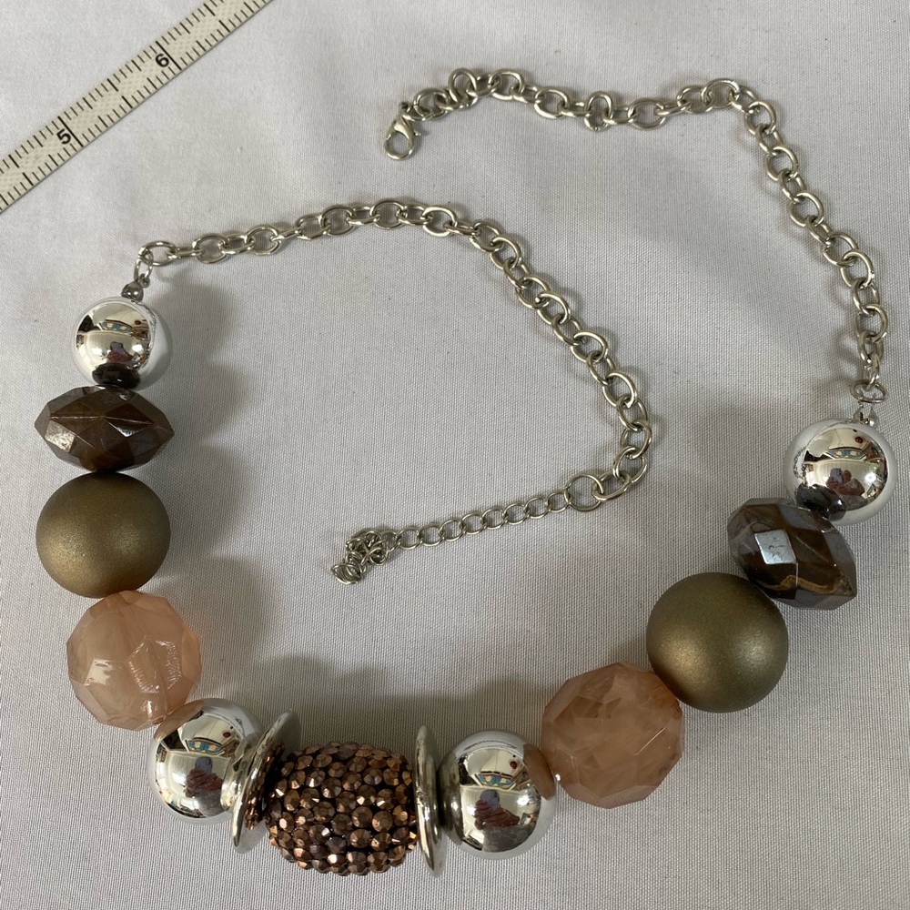 Neutral Tone Bead Statement Necklace - image 5